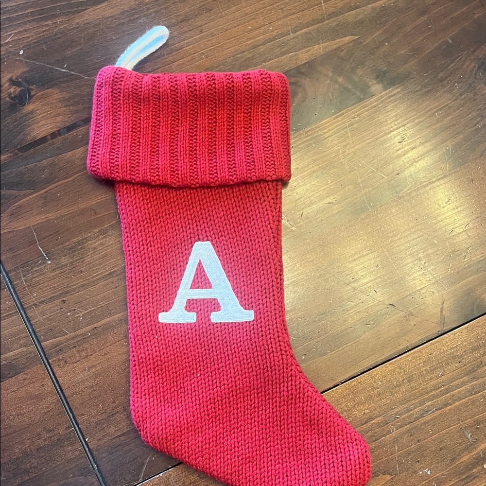 Red Knit Christmas Stocking with Initial